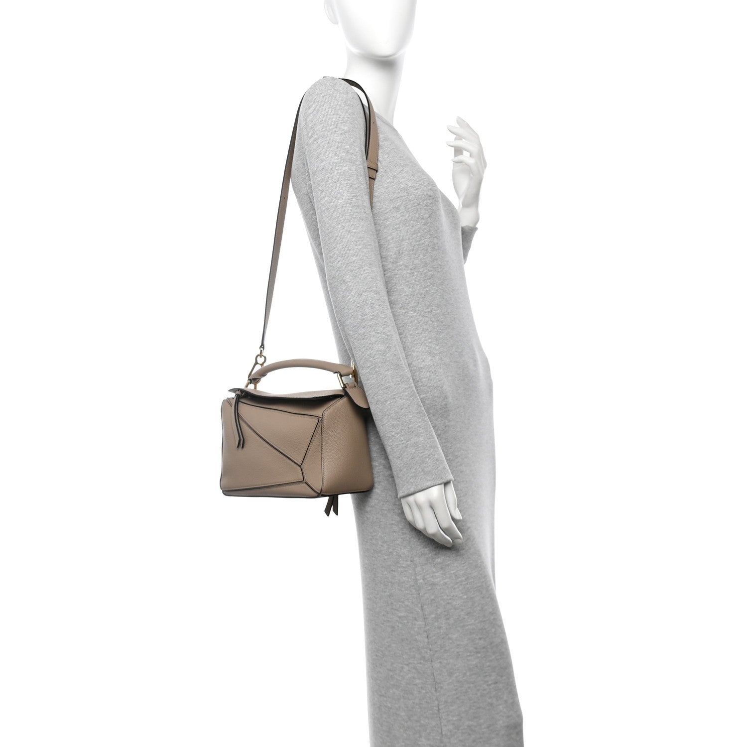 Grained Calfskin Small Puzzle Bag Sand