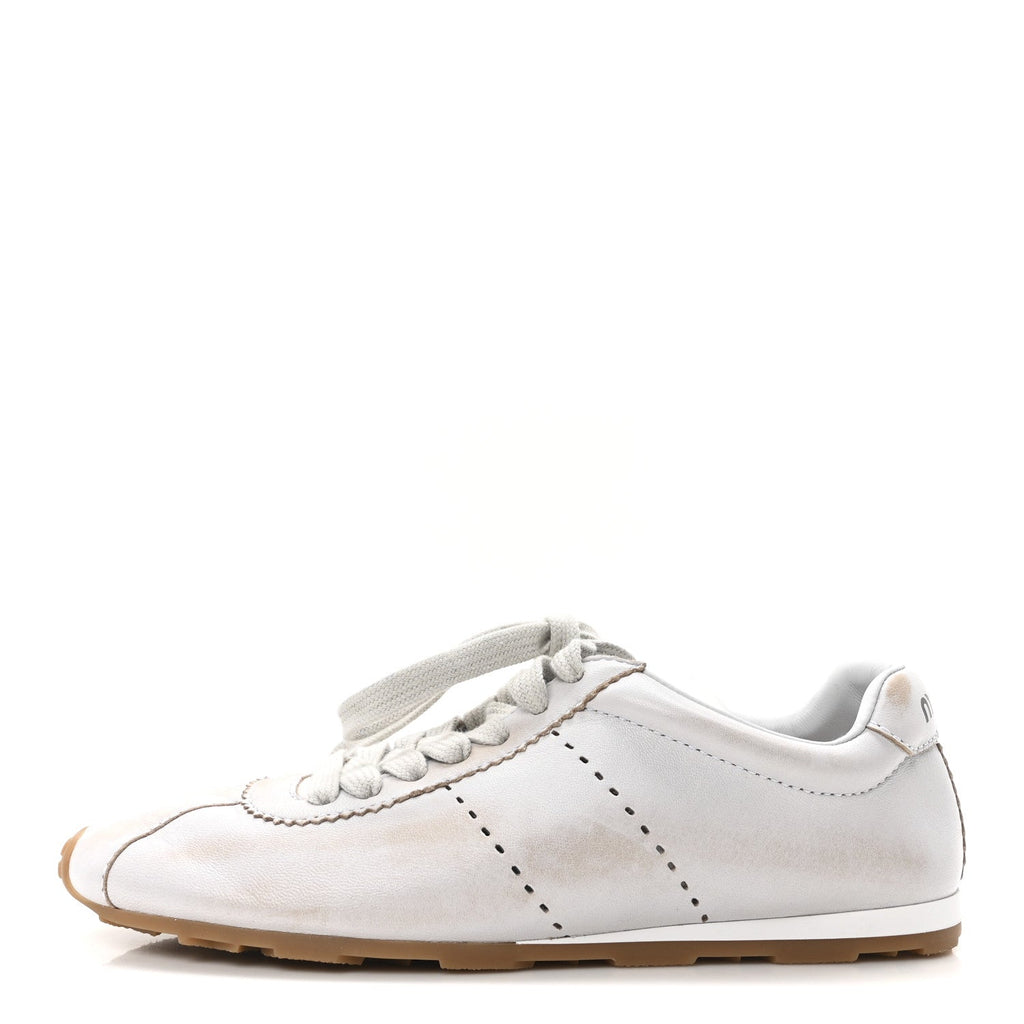 Bleached Calfskin Womens Plume Low Top Sneakers 37 White