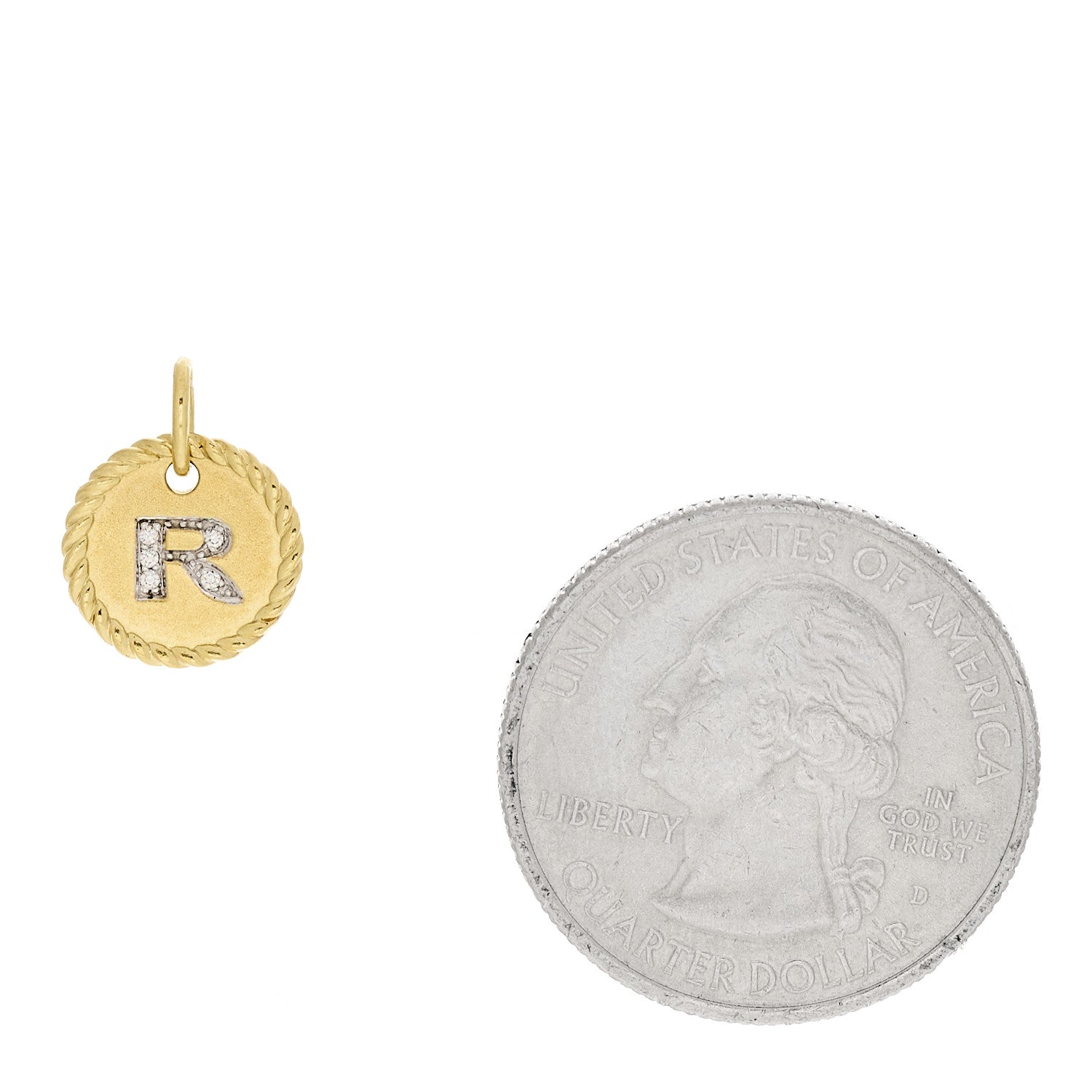 18K Yellow Gold Diamond Initial R Charm Pendant