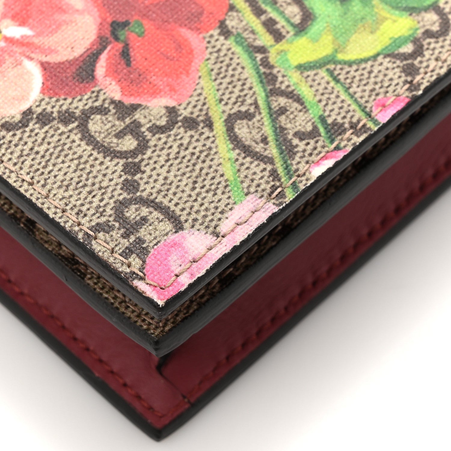 GG Supreme Monogram Blooms Chain Wallet Beige Multicolor Dry Rose