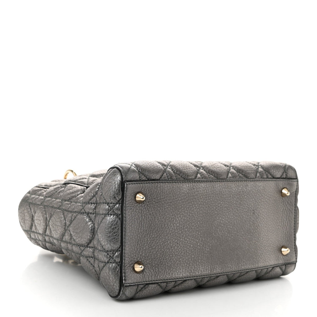 Metallic Grained Calfskin Cannage Medium Supple Lady Dior Steel