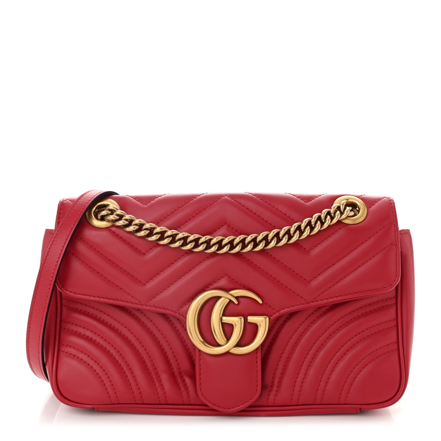 Calfskin Matelasse Small GG Marmont Shoulder Bag Hibiscus Red