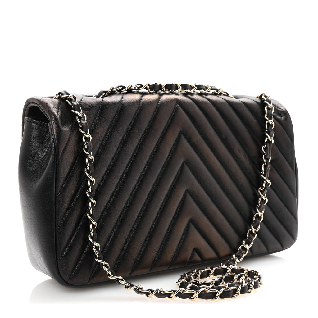 Iridescent Lambskin Surpique Chevron Medium Flap Black