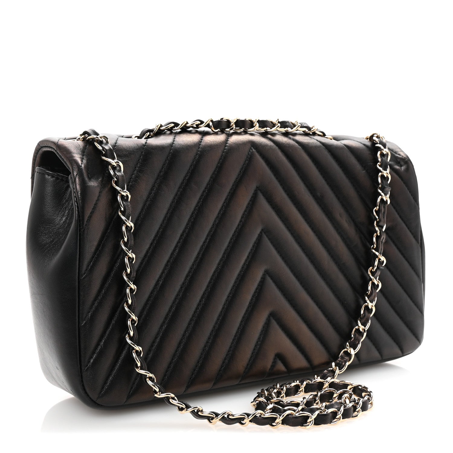 Iridescent Lambskin Surpique Chevron Medium Flap Black