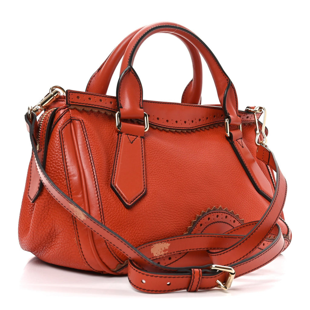 Grainy Calfskin Medium Dennet Brogue Tote Tangerine