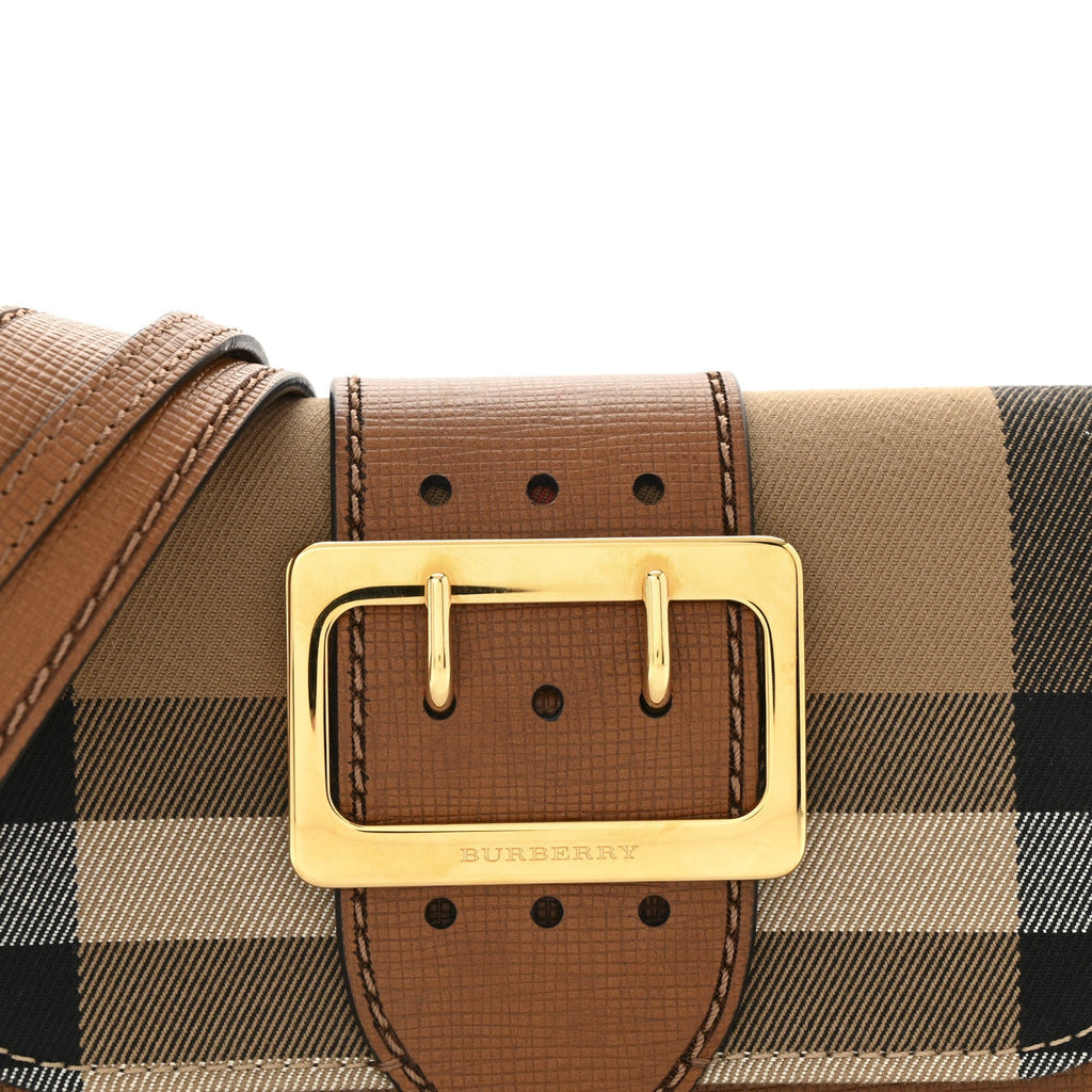 House Check Bridle Calfskin Small Madison Buckle Bag Tan