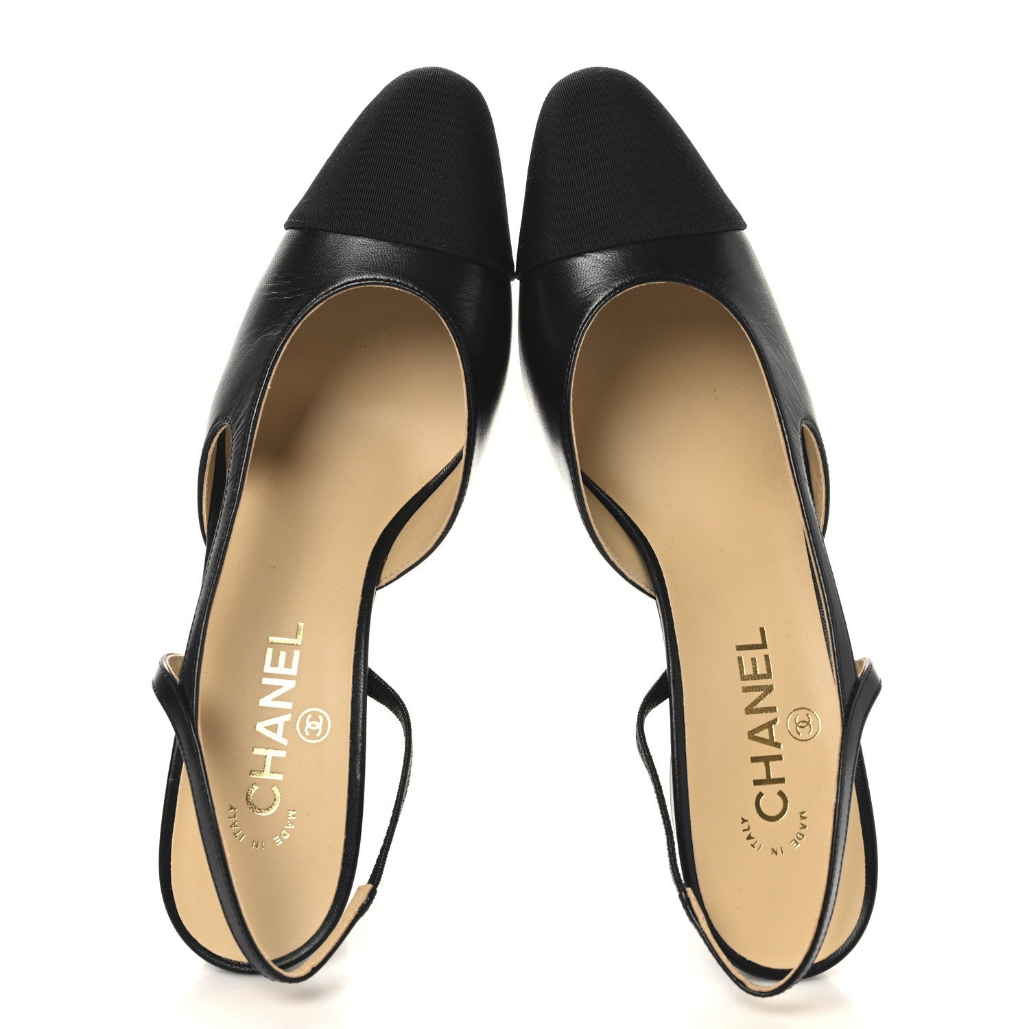 Goatskin Grosgrain Cap Toe CC Slingback Pumps 40.5 Black