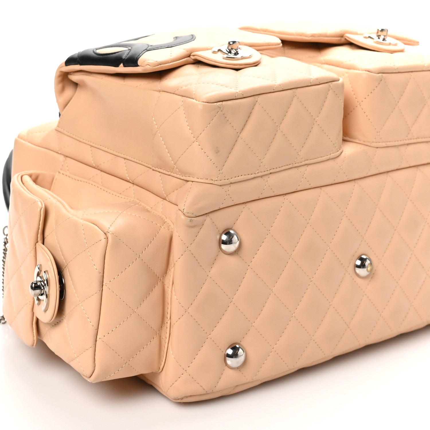 Calfskin Quilted Large Cambon Multipocket Reporter Beige Black