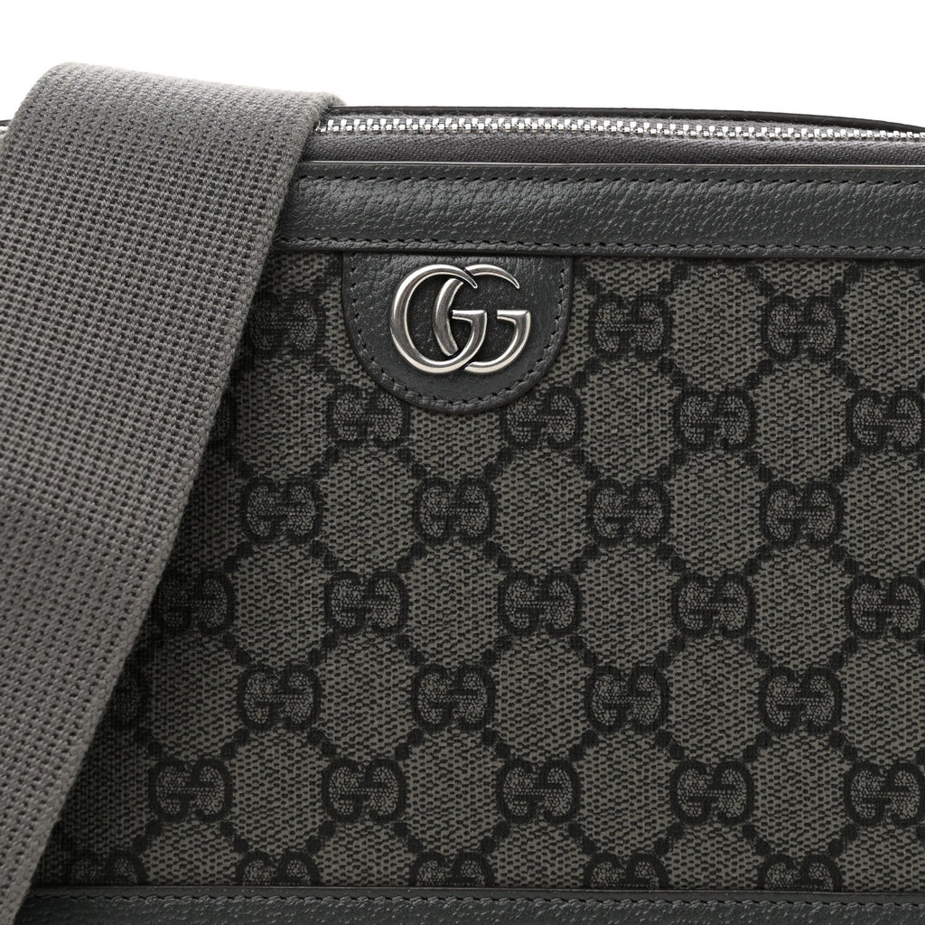 GG Supreme Monogram Textured Dollar Calfskin Small Ophidia Top Handle Shoulder Grey Black Graphite Grey