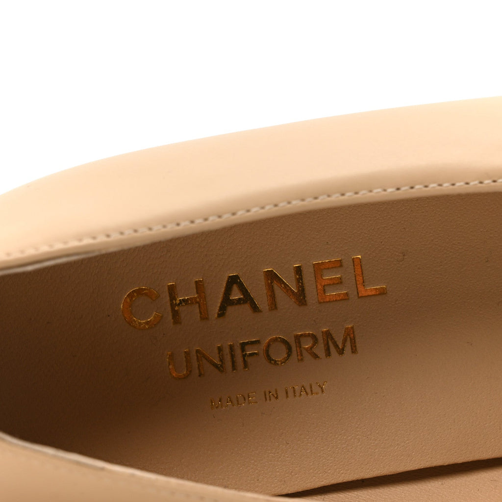 Lambskin Cap Toe CC Uniform Ballerina Flats 37.5 Beige Black