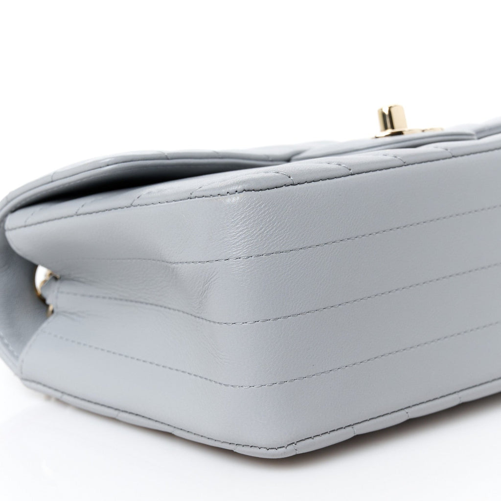 Lambskin Chevron Quilted Mini Rectangular Flap Grey