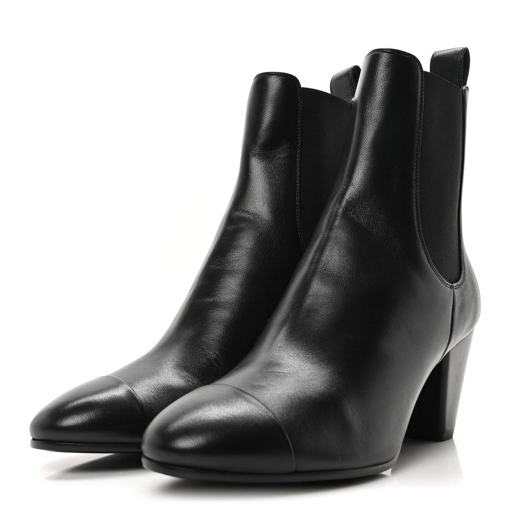 Lambskin Cap Toe CC Short Ankle Boots 40 Black