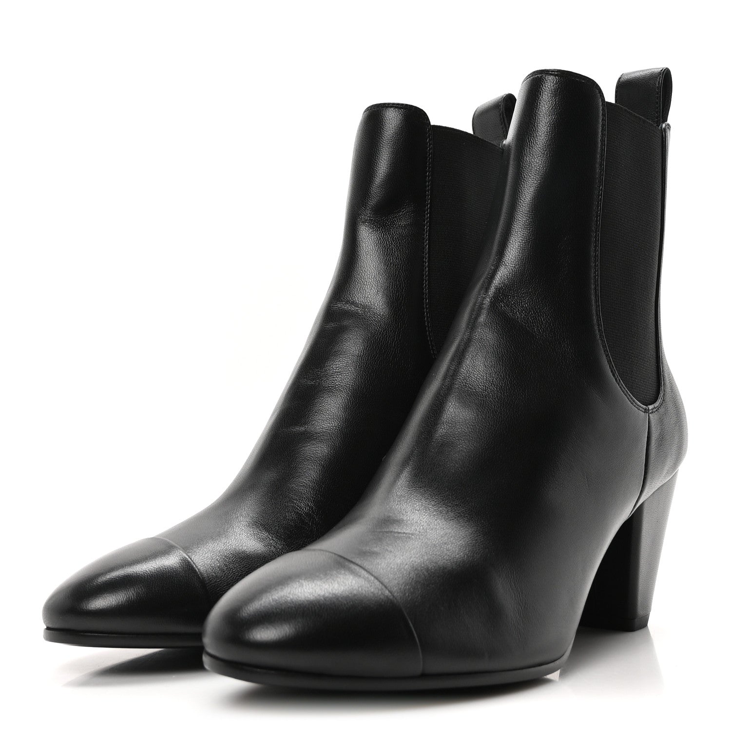 Lambskin Cap Toe CC Short Ankle Boots 40 Black