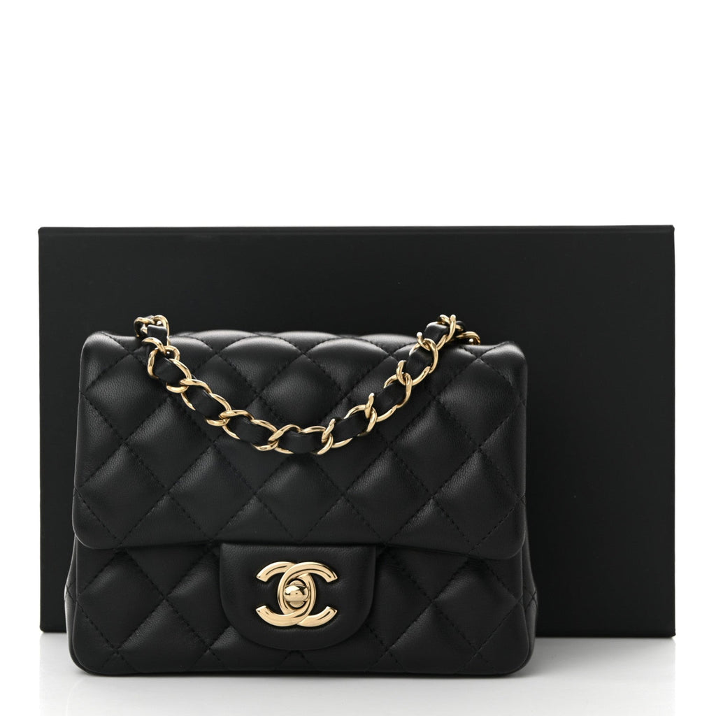 Lambskin Quilted Mini Square Flap Black