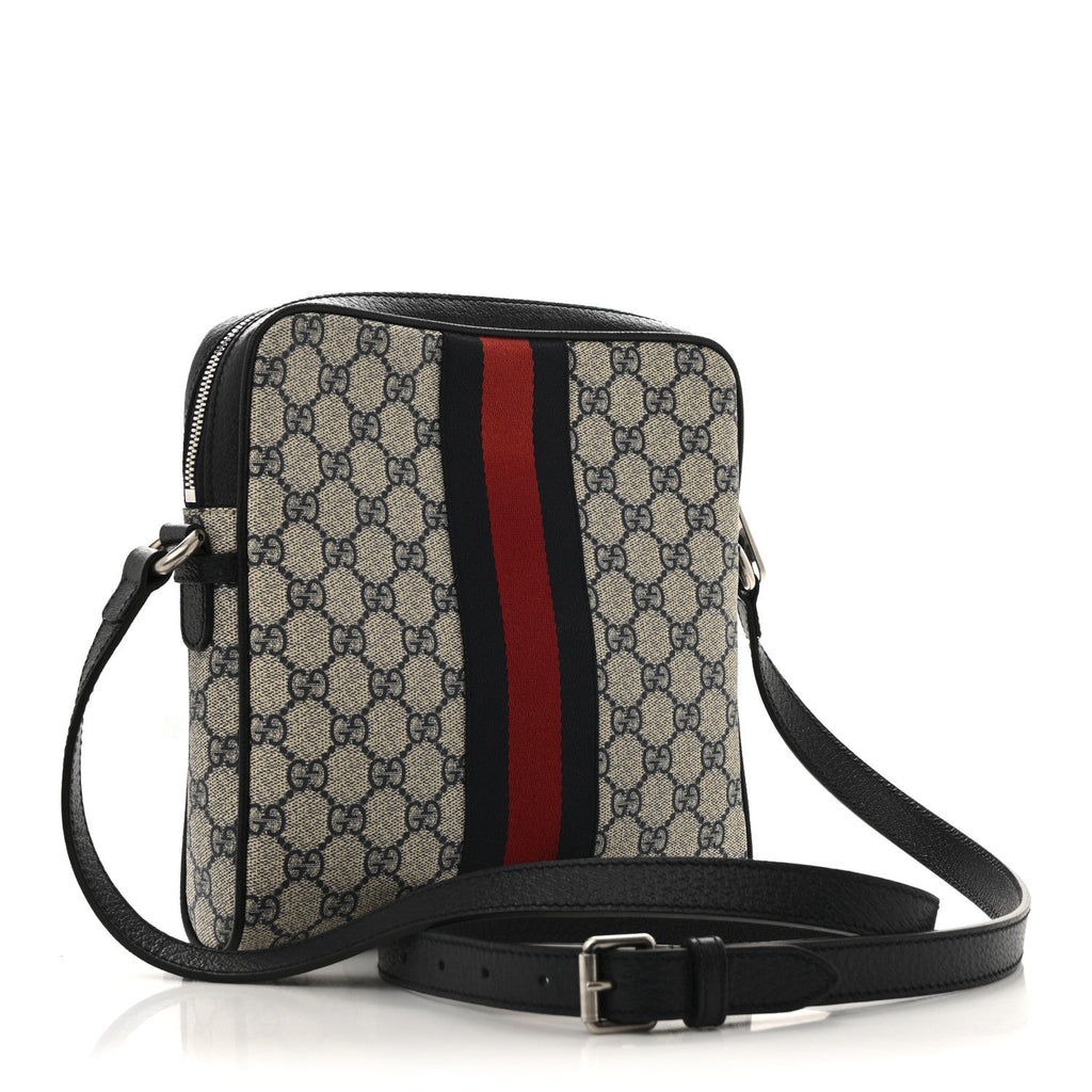 GG Supreme Monogram Textured Dollar Calfskin Web Small Ophidia Messenger Bag Beige Blue