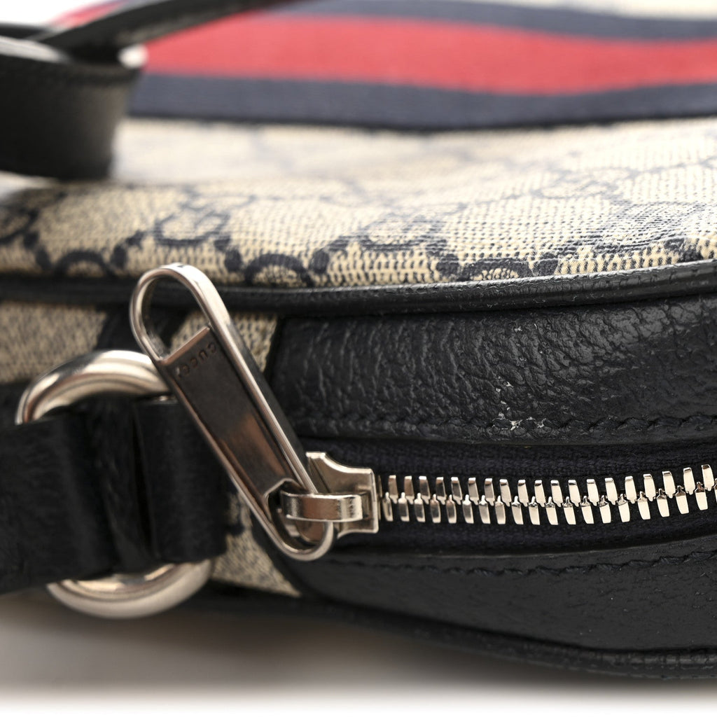 GG Supreme Monogram Textured Dollar Calfskin Web Small Ophidia Messenger Bag Beige Blue