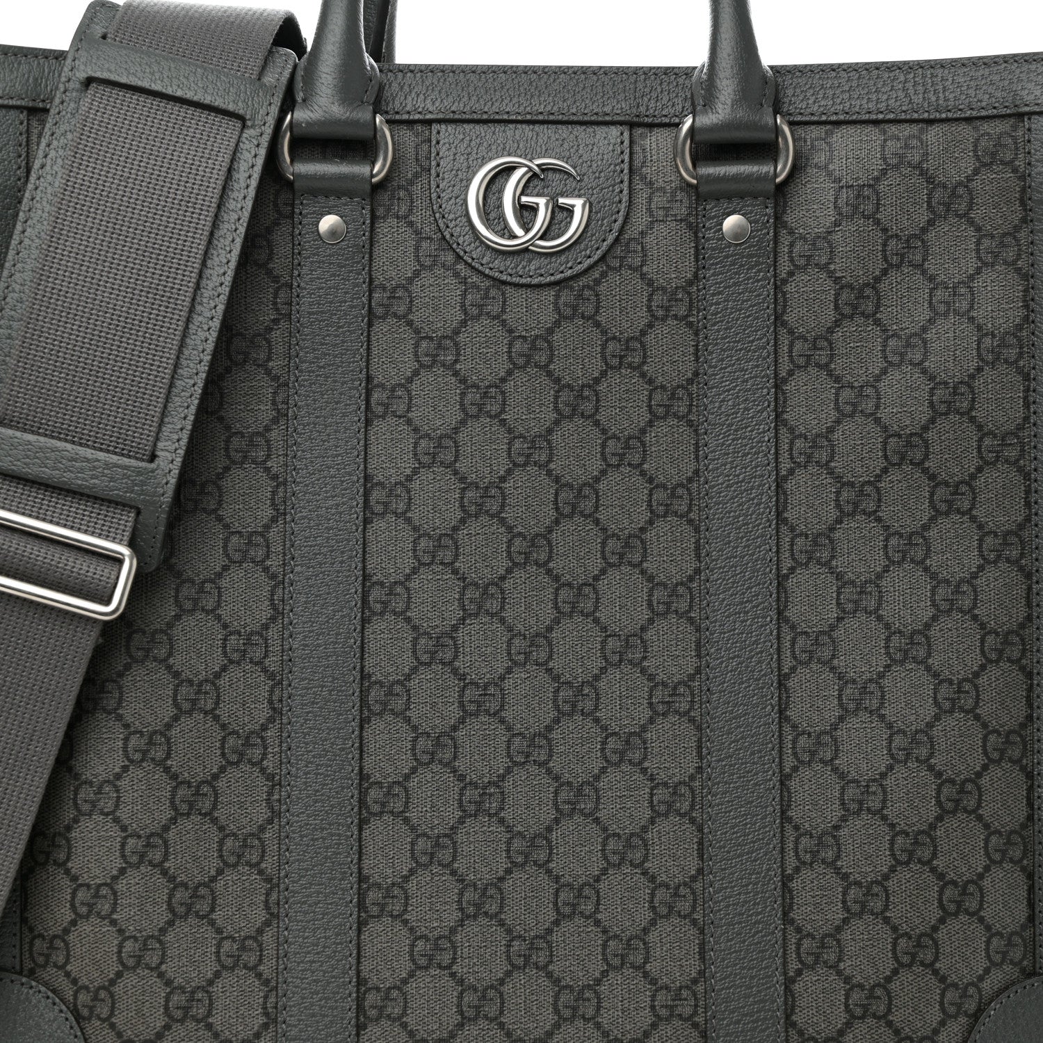 GG Supreme Monogram Textured Dollar Calfskin Medium Ophidia Tote Grey Black Graphite Grey