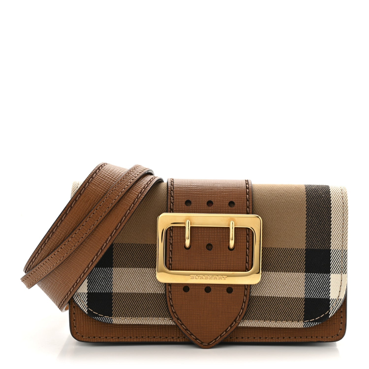 House Check Bridle Calfskin Small Madison Buckle Bag Tan