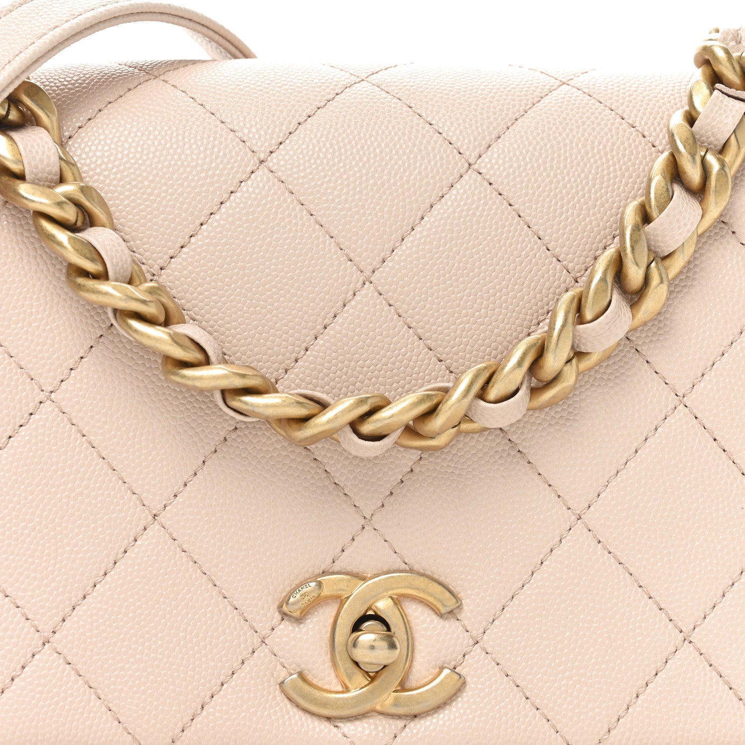 Caviar Quilted Small Fashion Therapy Flap Bag Beige