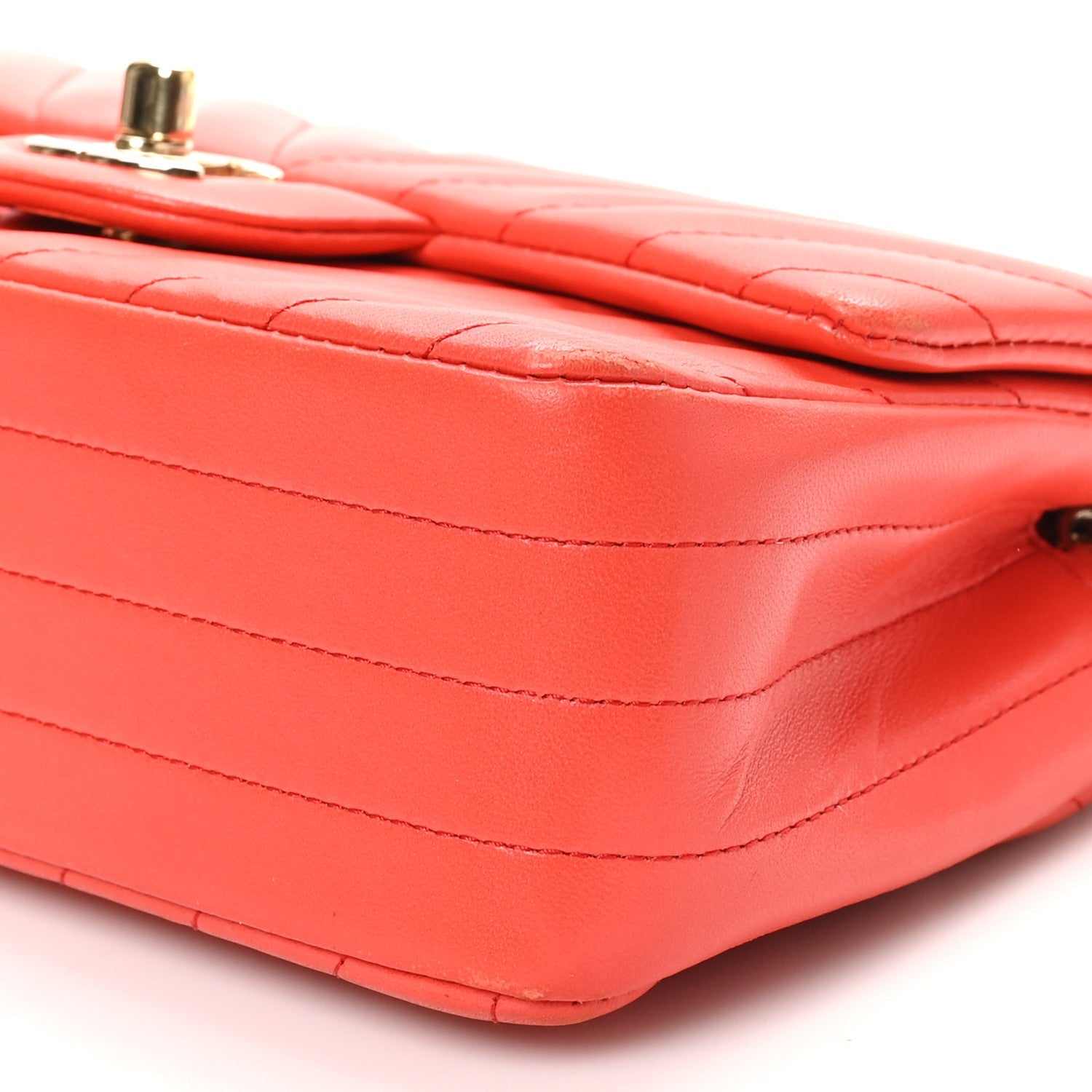 Lambskin Chevron Quilted Mini Rectangular Flap Red