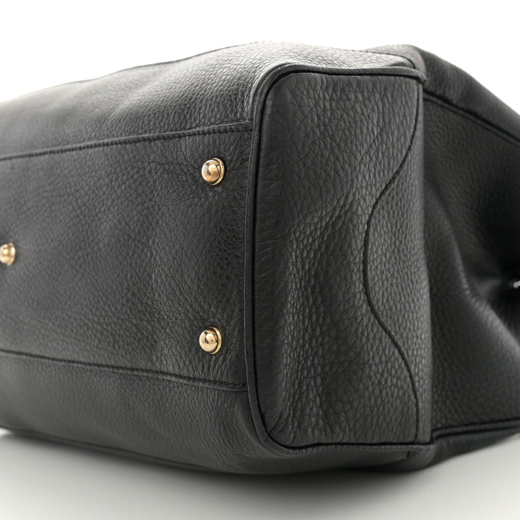 Grained Calfskin Medium Diana Bamboo Top Handle Tote Black