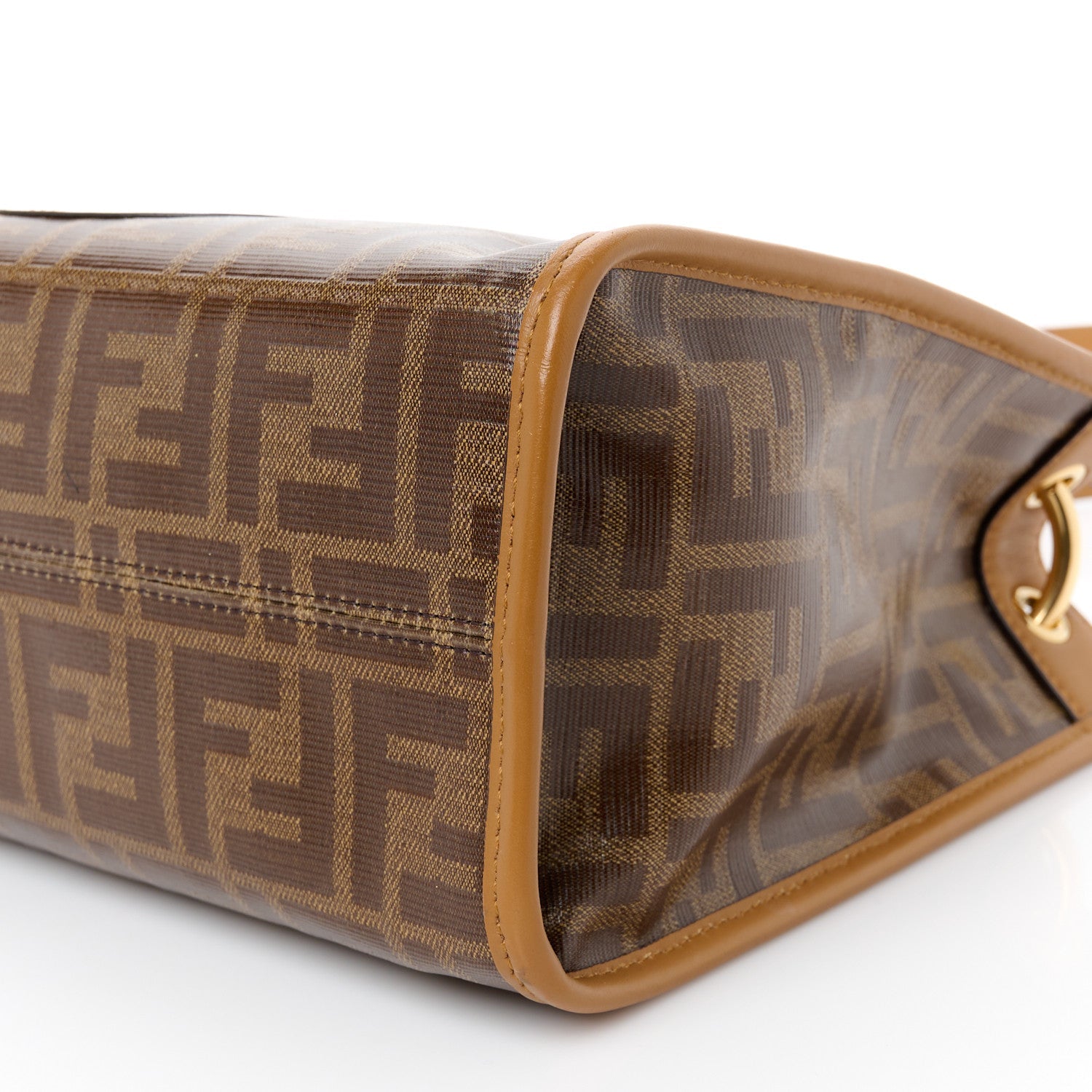 Glazed Fabric Vitello Century Plexiglass FF 1974 Stamp Patch Small Runaway Shopper Tote Mogano Panna Nocciola