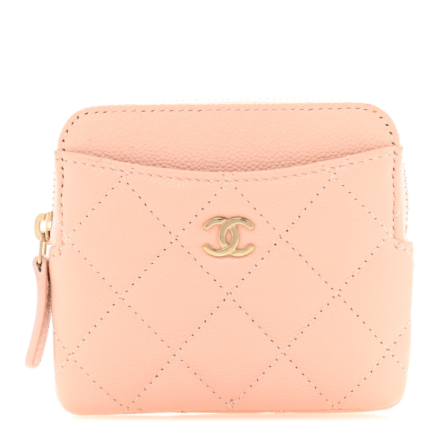 Caviar Quilted Zip Card Holder Wallet Light Pink