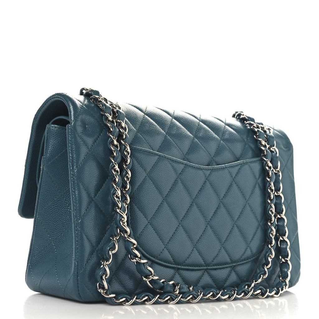 Caviar Quilted Medium Double Flap Dark Green