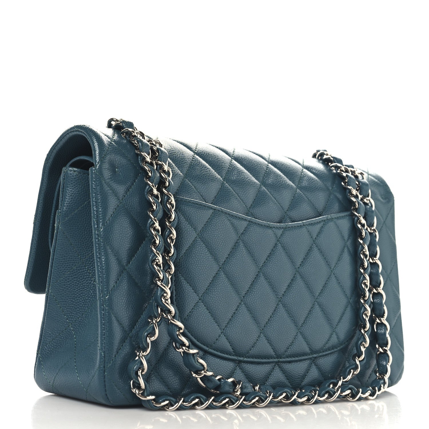 Caviar Quilted Medium Double Flap Dark Green