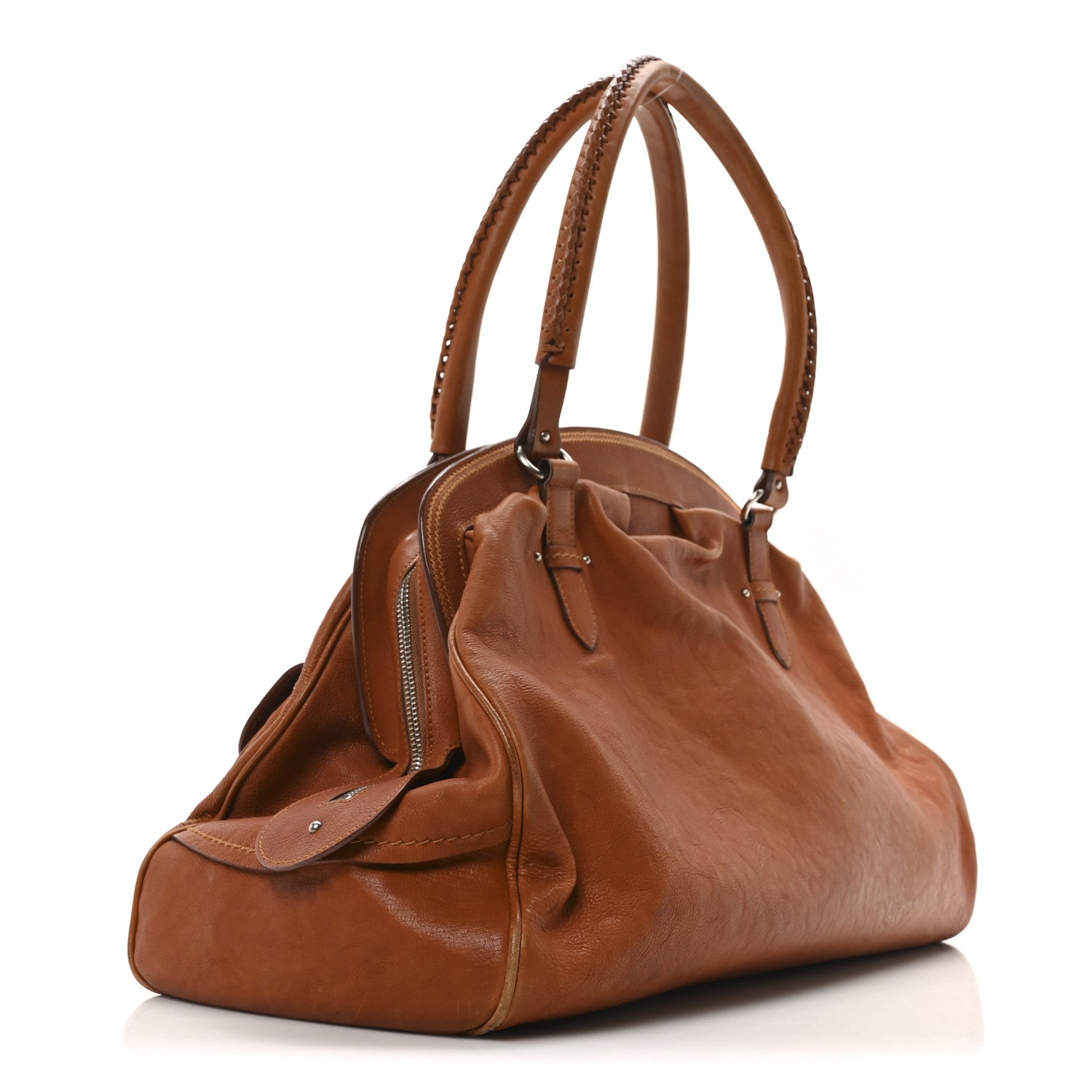 Calfskin My Dior Frame Double Pocket Satchel Brown