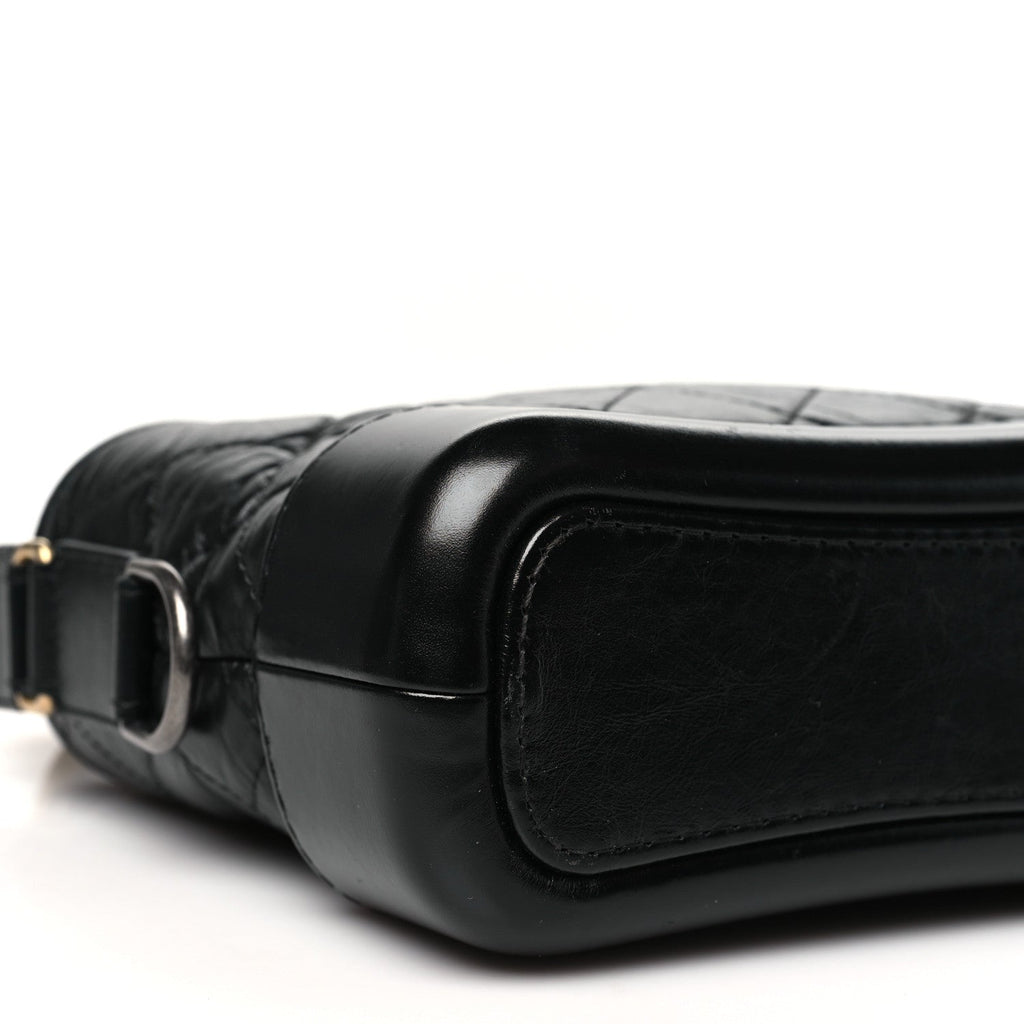 Aged Calfskin Quilted Small Gabrielle Logo Hobo Black