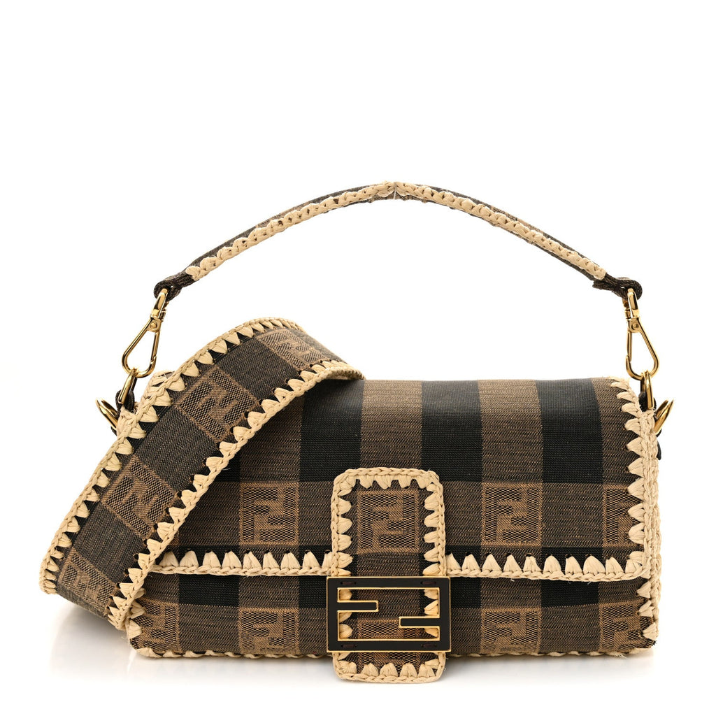 Fabric Jacquard Raffia Straw Pequin Gingham Woven Baguette Beige Black Natural