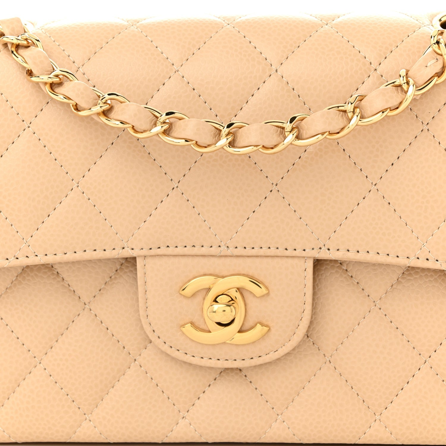 Caviar Quilted Small Double Flap Beige