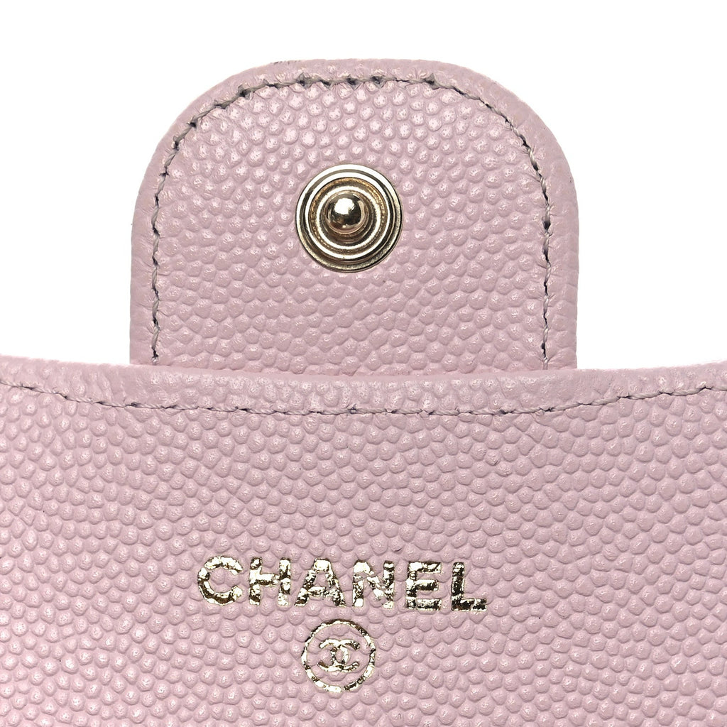Caviar Quilted Flap Card Holder Wallet Light Pink