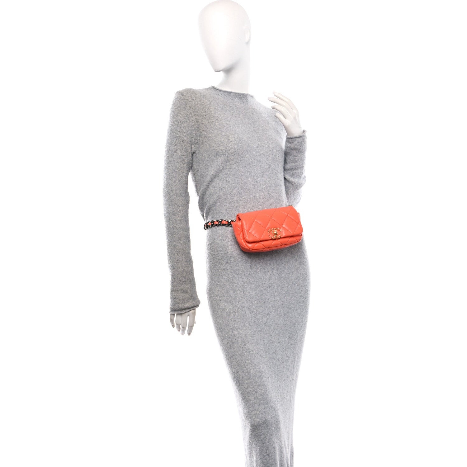 Goatskin Quilted Chanel 19 Waist Bag Orange