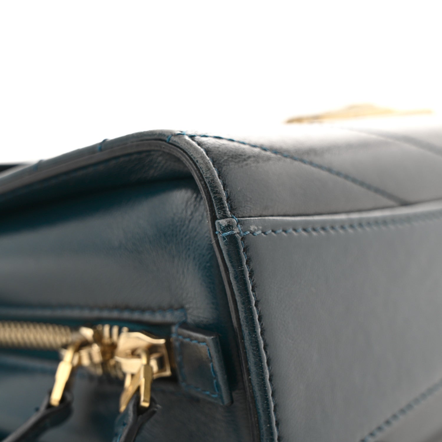 Calfskin Chevron Quilted Medal Flap Blue