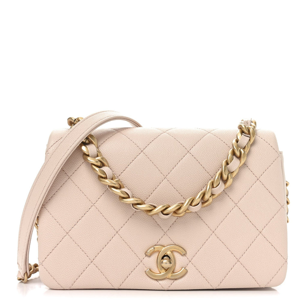 Caviar Quilted Small Fashion Therapy Flap Bag Beige