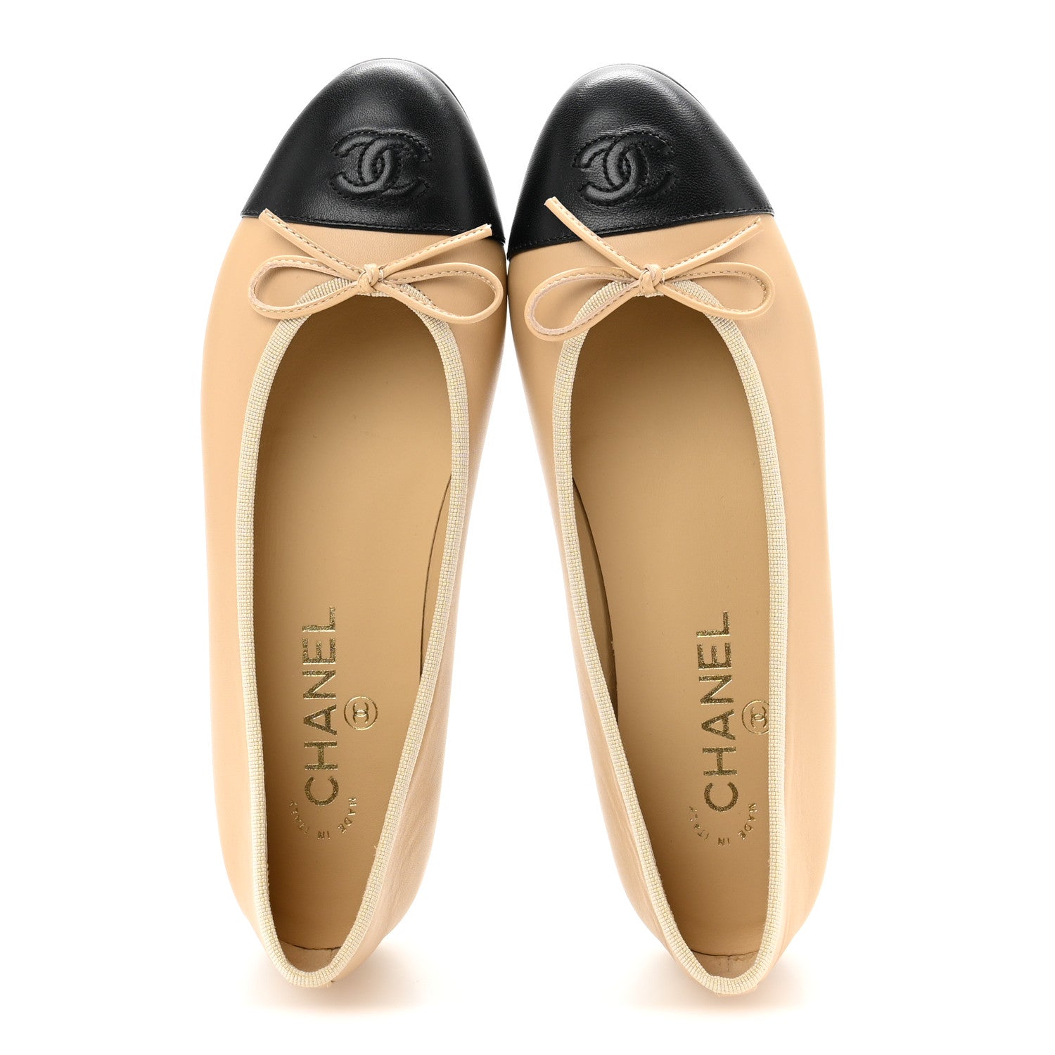 Lambskin Cap Toe CC Ballerina Flats 38 Beige Black