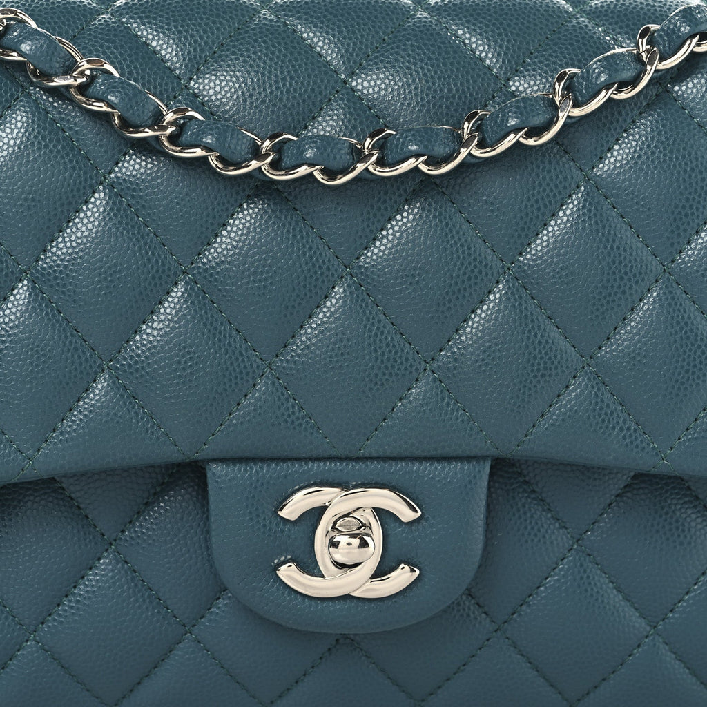 Caviar Quilted Medium Double Flap Dark Green