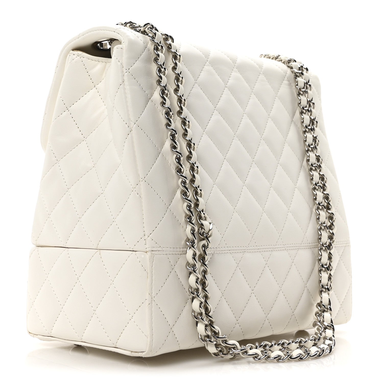 Lambskin Quilted Cockpit Flap Bag White
