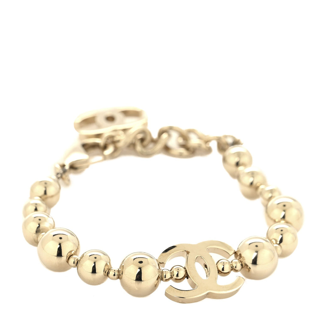 Metal Beaded CC Bracelet Gold
