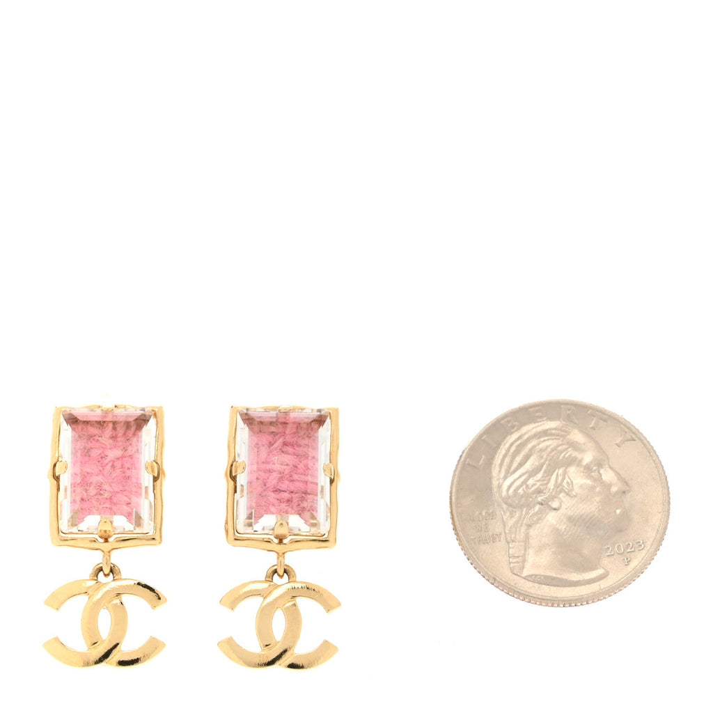 Crystal Tweed CC Drop Earrings Pink Gold