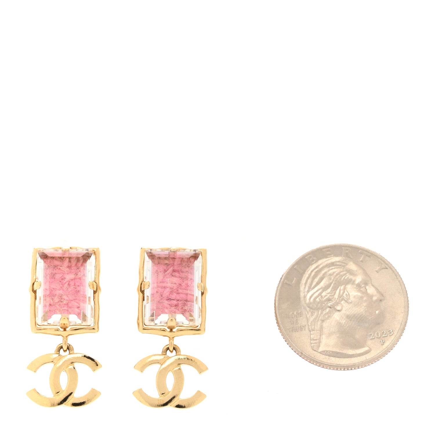 Crystal Tweed CC Drop Earrings Pink Gold