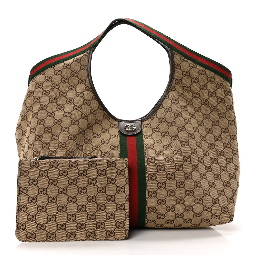 GG Supreme Monogram Web Large Giglio Tote Bag Beige Dark Brown