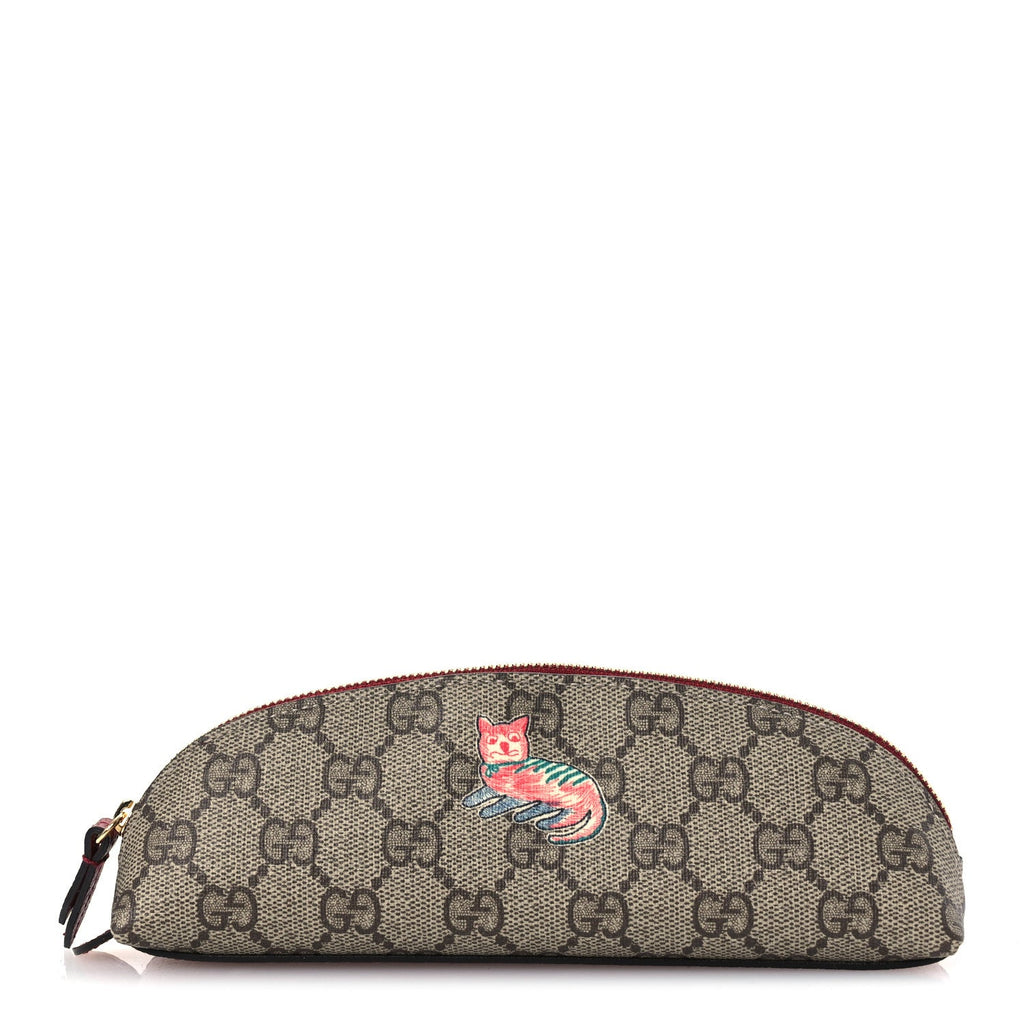 GG Supreme Monogram Cat Pencil Case Beige Ebony