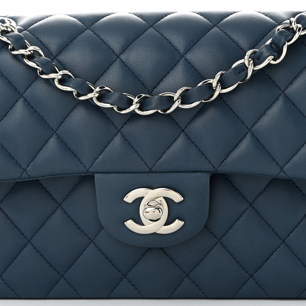 Lambskin Quilted Small Double Flap Navy