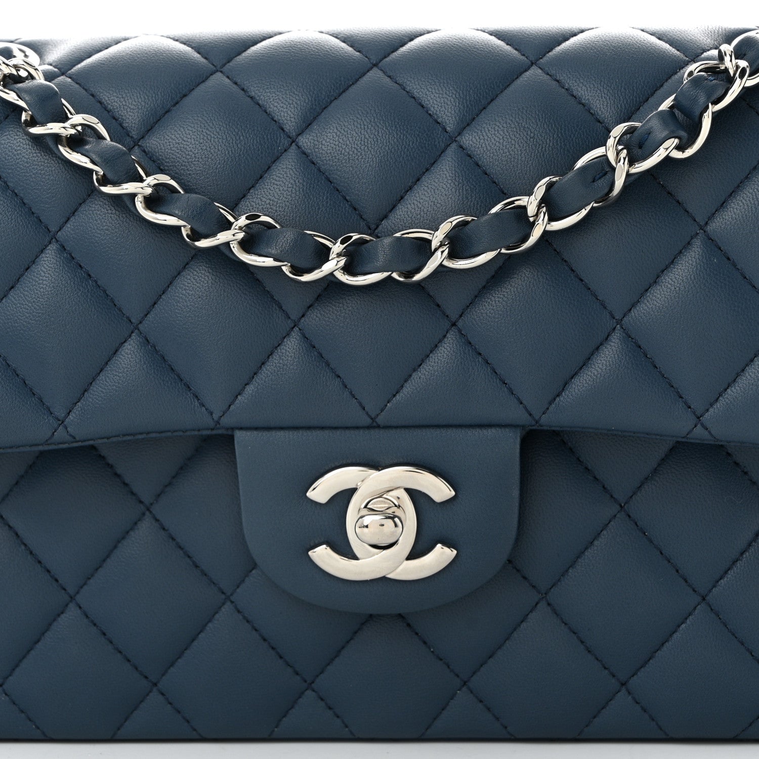 Lambskin Quilted Small Double Flap Navy