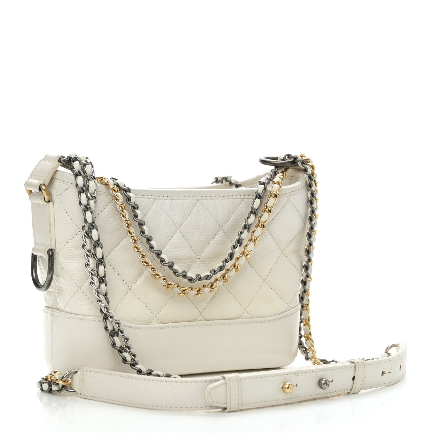 Aged Calfskin Quilted Small Gabrielle Hobo White