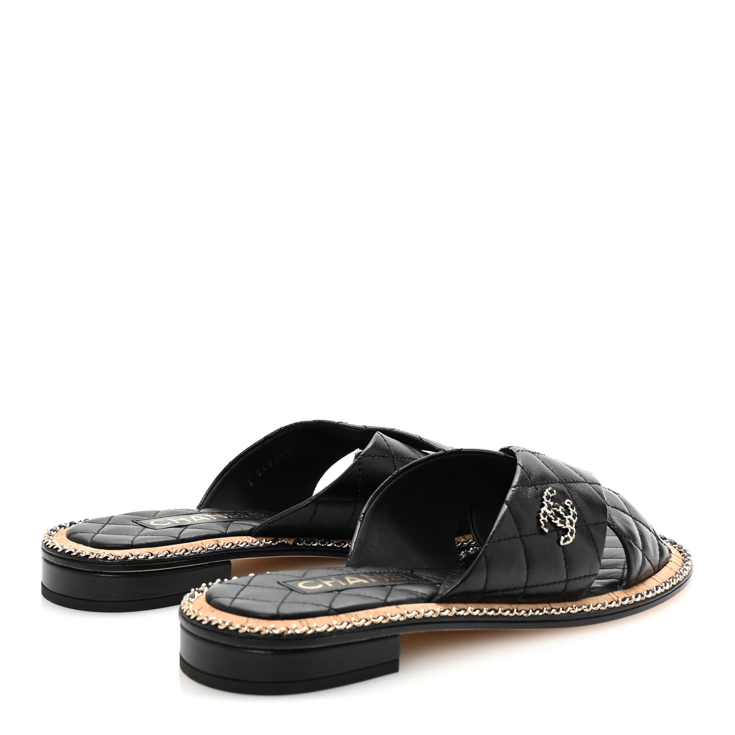 Lambskin Quilted Chain CC Sandals 40 Black