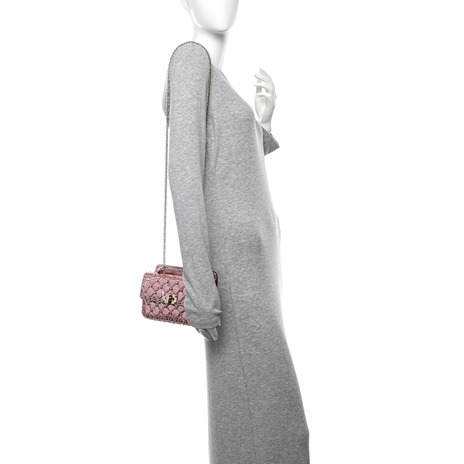 Metallic Wrinkled Lambskin Small Rockstud Spike Shoulder Bag Lipstick